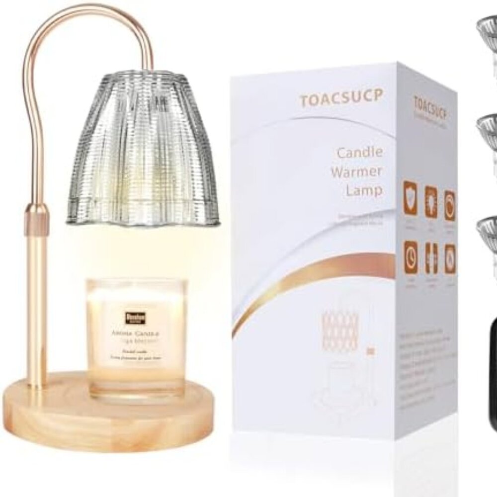 Candle Warmer Lamp with 3 Bulbs, Adjustable Height Dimmable Candle Warmer